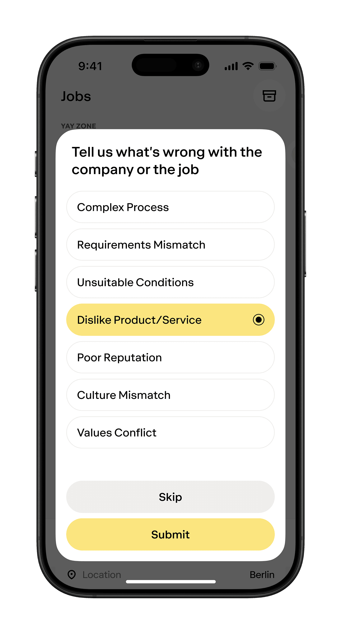 Modal with job details